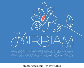 Vector font set named Mirriam with simple minimalistic flower illustration