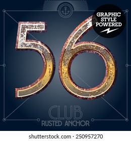 Vector font set of rusted letters. Old school vintage yacht club. Numbers 5 6
