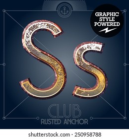 Vector font set of rusted letters. Old school vintage yacht club. Letter S
