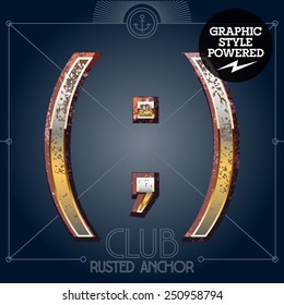 Vector font set of rusted letters. Old school vintage yacht club. Symbols 4
