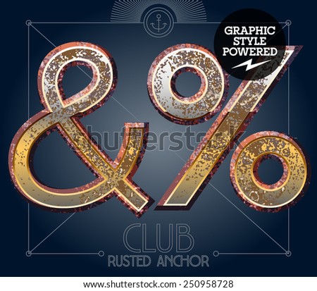 Vector font set of rusted letters. Old school vintage yacht club. Symbols 3