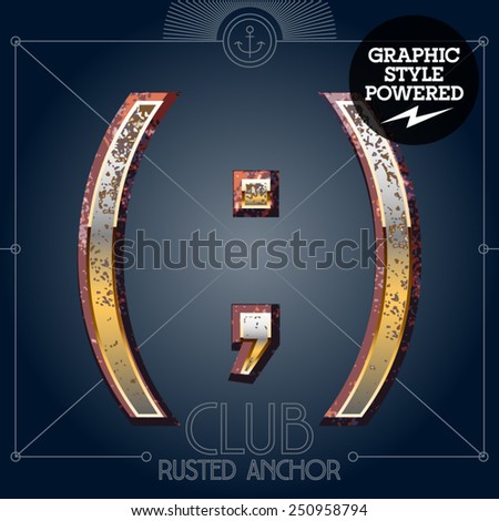 Vector font set of rusted letters. Old school vintage yacht club. Symbols 4