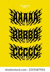 Vector font set with sharp and noisy shape in style of heavy music fan art named - Feral Raven