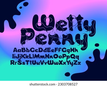 Vector font set "Wetty Penny" with colorful water drops effect