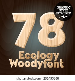 Vector font set of wood ecology font. Numbers 7 8