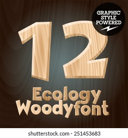 Vector font set of wood ecology font. Numbers 1 2