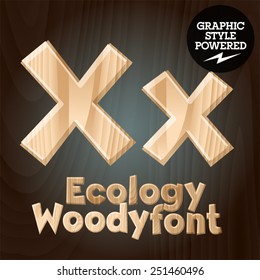 Vector font set of wood ecology font. Letter X