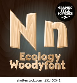 Conjunto de tipos de letra vectorial de la fuente de ecología de madera. Letra N