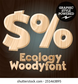 Vector font set of wood ecology font. Symbols 2