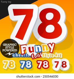 Vector font in shape of funny toys or cartoon elements. Numbers 7 8