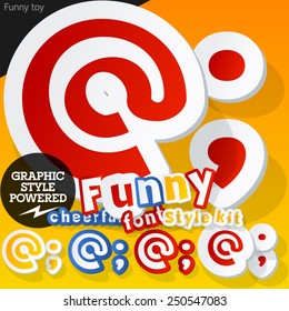 Vector font in shape of funny toys or cartoon elements. Symbols 