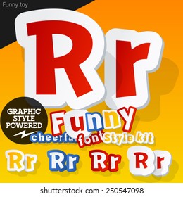 Vector font in shape of funny toys or cartoon elements. Letter R
