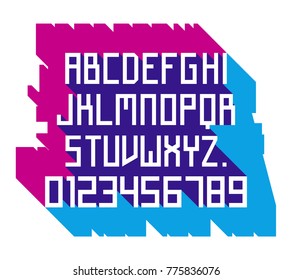 Vector font - simple alphabet in russian constructivism style. Futuristic Font. Alphabet, typeface, typography, typewriter set. Latin alphabet letters with numbers.