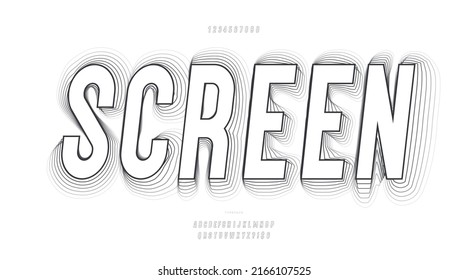 Vector font slanted line style modern typography for decoration, industrial, logo, poster, t shirt, book, card, sale banner, printing on fabric. Cool 3d typeface. Trendy alphabet. 10 eps