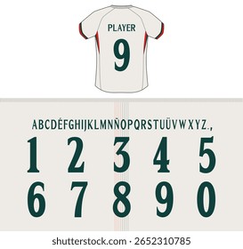 Vector font for sports jerseys 2025–2026. Includes full uppercase alphabet, accents, symbols and numbers. Perfect for uniforms, graphic design, and activewear branding.