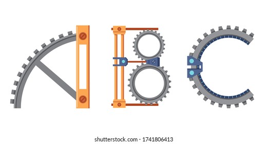 Vector font Steampunk style . Alphabet made of different technical pieces: pipes, screw, gear, etc.