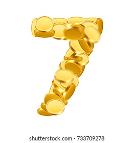 Vector font style made of golden coins. Coin numbers. Number 7. Seven. Vector illustration