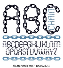 Vector font, trendy typescript can be used in poster creation. Upper case creative letters, abc made with steel chain link, joined link.