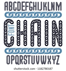 Vector font, trendy typescript can be used in poster creation. Capital decorative letters created using chrome chain, linkage.
