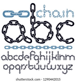 Vector font, trendy typescript can be used in poster creation. Lower case decorative letters, abc created using chrome chain, linkage.
