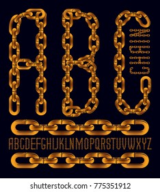 Vector font, trendy typescript can be used in poster creation. Capital decorative letters, abc created using connected chain link.