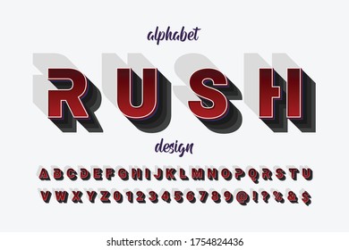 Vektorgrafik, Schriftvektor, Alphabet-Design, Retro-Schriftart, Hintergrund in Weiß und Rot