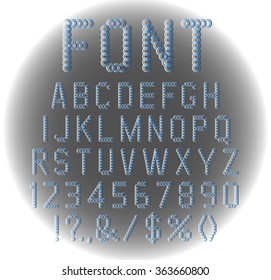 Vector font. White-blue letters on a gray background.