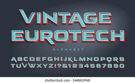 Vector font. Wide vintage eurotech alphabet.