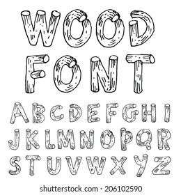 Vector font wood style.