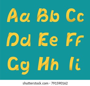 Vector font of yellow ribbon for logo and text on emerald background.
