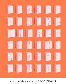 Vector fonts letters design,orange rounded square shape and shadow on   background.
