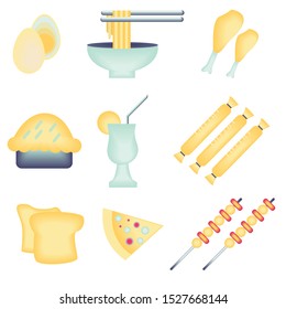 Vector food 3d icon set like chicken pizza noodle