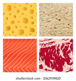 Vector food background or pattern collection. Meat, salmon, cheese and bread textures