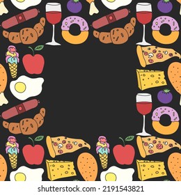 Vector food background with place for text. Doodle food illustration