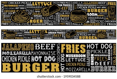 Vector food chalk, Restaurant wall Graphics, Word Cloud Typography, Chalkboard Doodle Food Banner