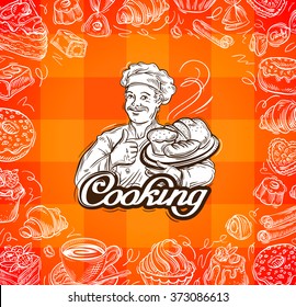 vector food and chef hand-drawn. vector illustration