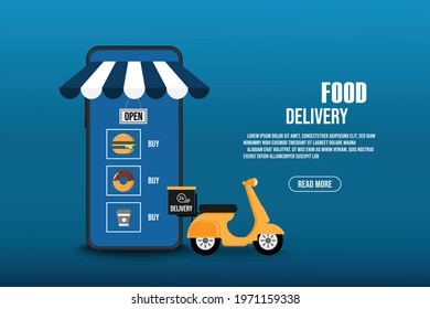 Vector food delivery application on smartphone. Online food order.