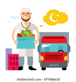 Vector Food Delivery. Flat style colorful Cartoon illustration.