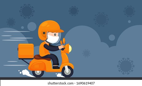 Vector The Food Delivery Staff Ride Motorcycles To Deliver Food During A Confinement In The Home From The Corona Virus.