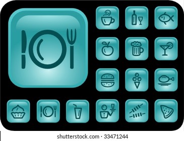 Vector: Food and drink aqua buttons