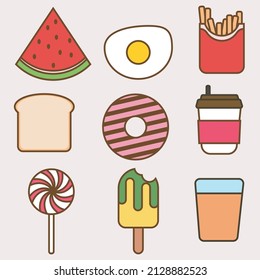comida vectorial, bebida, fruta. fondo en blanco