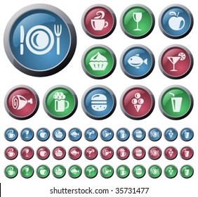 Vector: Food and drink glossy buttons