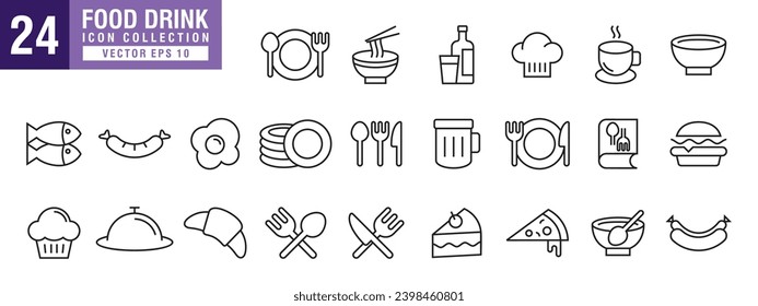 Vector of food and drink icon set, nutritious, breakfast, fast food, delicious, vector EPS 10.