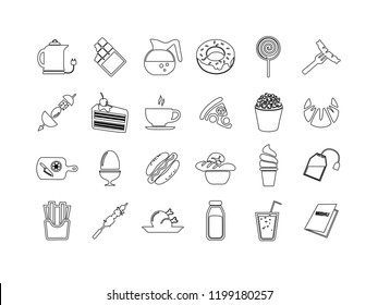 Vector food and drink thin line icon set 