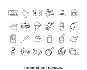Vector food and drink thin line icon set 