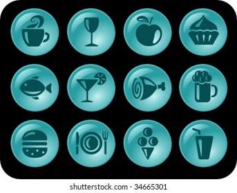 Vector: Food and drinks aqua buttons