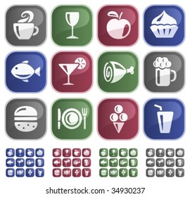 Vector: Food and drinks sticky buttons - 4 color versions