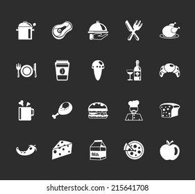 Vector food and elements restaurant pictograph white icons set