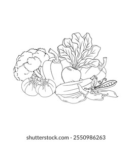 Alimentos vetoriais ou frutas e legumes com fundo branco.