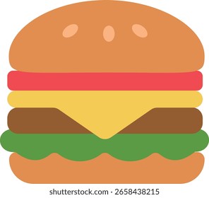 Icono de comida de Vector 2D gráfico cheeseburger